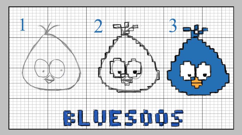 Dessin de bluesoos transformé en pixel art