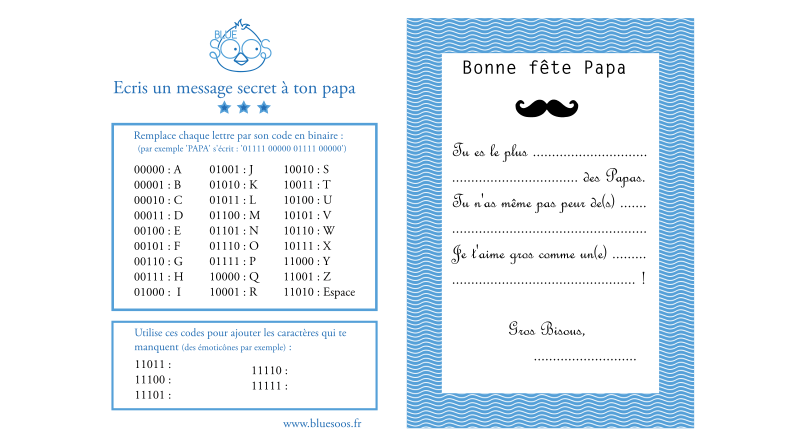 Carte de Fête des Pères originale à personnaliser avec un message codé